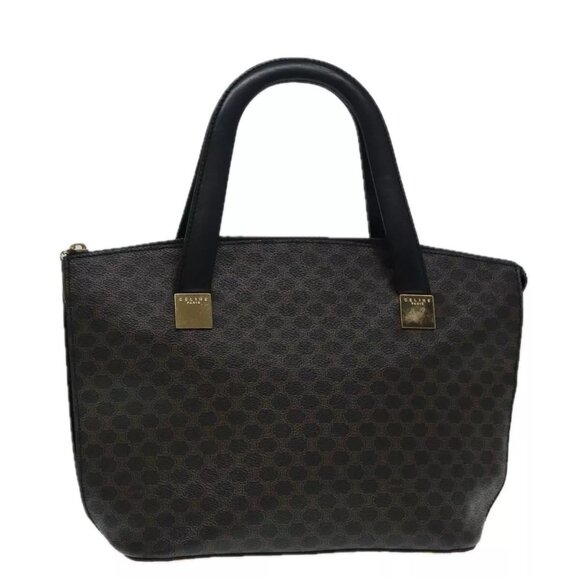 CELINE Macadam Canvas Hand Bag PVC Leather Black Gold Auth 91011 - Picture 1 of 16